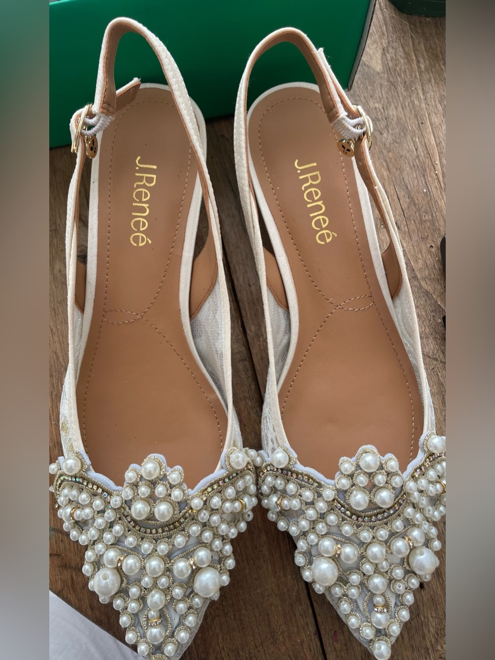 Strovanni J Renee' Ivory Mesh Jewel Adorned Slingback Pumps Sz 9.5M